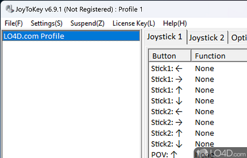 Feature-packed keyboard emulator that enables users to rely on their joysticks for controlling other software solutions - Screenshot of Joy2Key