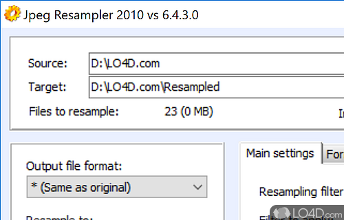 User interface - Screenshot of JPEG Resampler