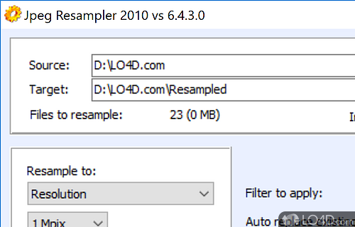 Resample all JPG images in the specified directory - Screenshot of JPEG Resampler