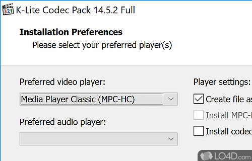 Collection of DirectShow filters and codecs to play audio, video and subtitle files - Screenshot of K-Lite Codec Pack Standard