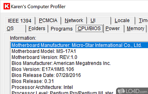 Neat, organized and intuitive interface - Screenshot of Karen's Computer Profiler