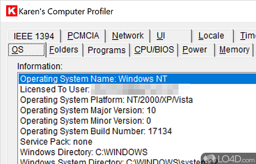 View information regarding system's software and hardware components - Screenshot of Karen's Computer Profiler