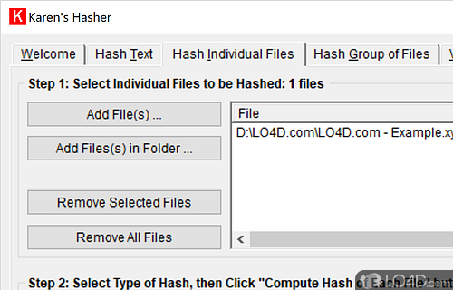 Easily generate hash values - Screenshot of Karen's Hasher
