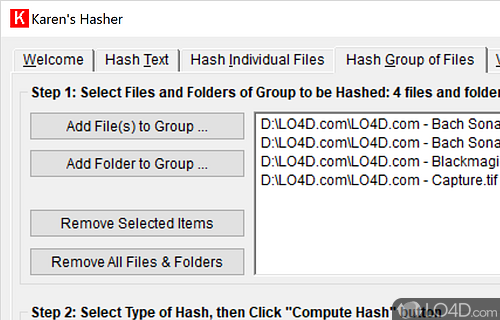 Save and verify hash results - Screenshot of Karen's Hasher