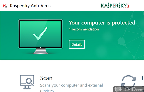 Accessible and antivirus solution that allows users to protect their PC from various types of malware - Screenshot of Kaspersky Antivirus