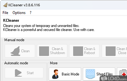 Configure data security and general settings - Screenshot of KCleaner