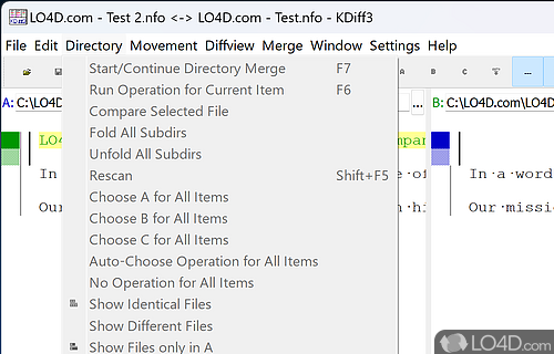Intuitive text comparison tool - Screenshot of KDiff3