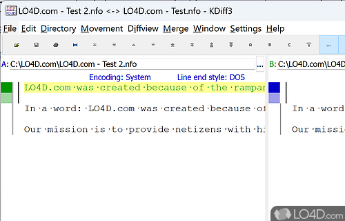 Software utility functioning as a text comparison tool, helping you discover relevant differences - Screenshot of KDiff3