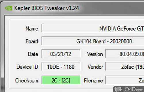 Screenshot of Kepler BIOS Tweaker - User interface