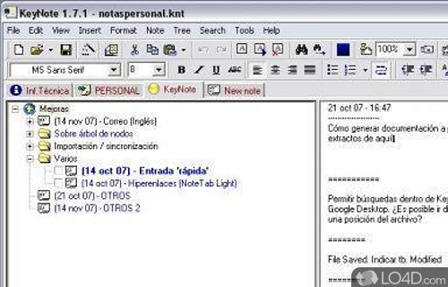 Screenshot of KeyNote NF - Additional functionality