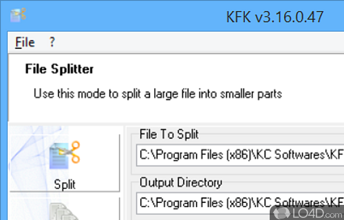 Split files into smaller parts, of preset or custom sizes - Screenshot of KFK