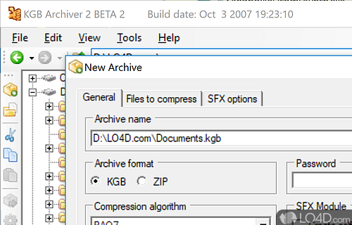 Free file compression tool for personal computers - Screenshot of KGB Archiver