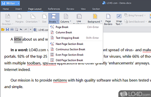Support for MS Word file extensions - Screenshot of Kingsoft Writer