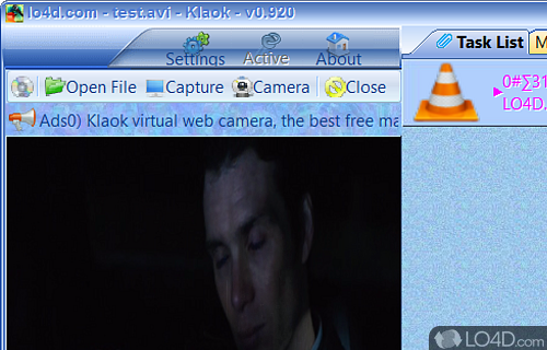Video player, virtual web camera and screen capture utility that can add various effects to videos and capture frames - Screenshot of Klaok