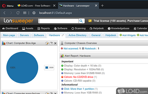 A large number of report types - Screenshot of Lansweeper