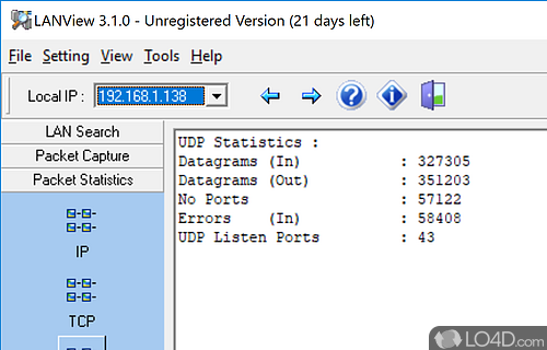 Network connections and network interface - Screenshot of LANView