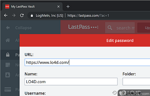 Manage and store passwords to fill automatically at login - Screenshot of LastPass