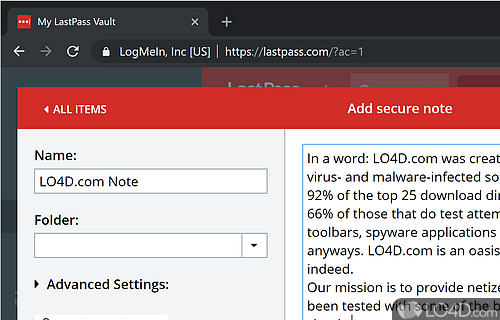 An alternative way to manage and secure your PC passwords - Screenshot of LastPass