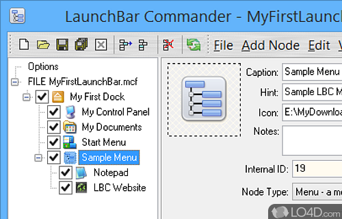 Configurable docked bar to launch programs - Screenshot of LaunchBar Commander