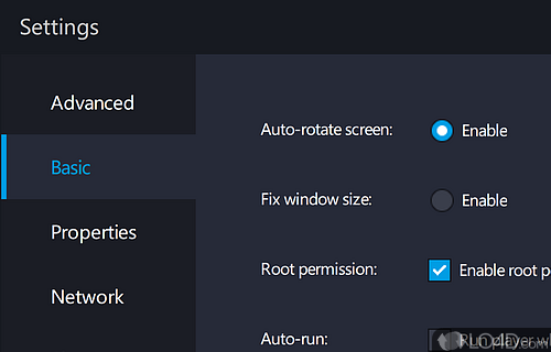 Screen rotation settings, window size, root activation and auto-run settings - Screenshot of LDPlayer