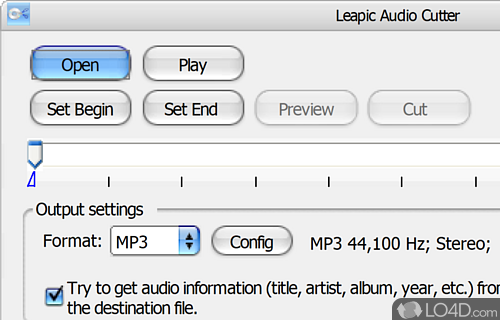 Audio editor that can cut and convert files, while also allowing you to pre-listen the selection using its built-in audio player - Screenshot of Leapic Audio Cutter