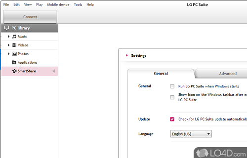Manage LG mobile phone from computer: save contacts or save messages - Screenshot of LG PC Suite