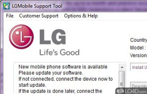 User interface - Screenshot of LG Support Tool