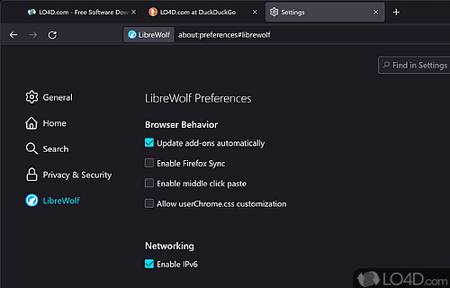 Tracking - Screenshot of LibreWolf