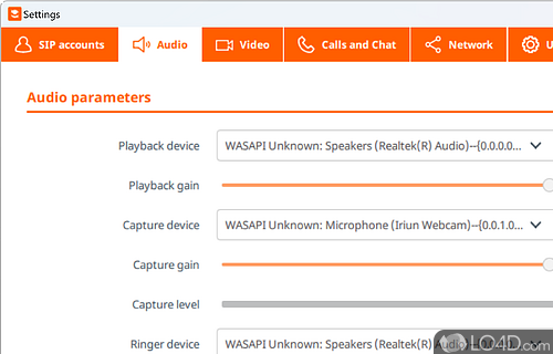 Configuring the audio - Screenshot of Linphone