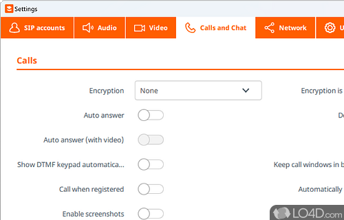 Enable encryption for your voice calls and text chat - Screenshot of Linphone