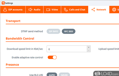A number of network options are available - Screenshot of Linphone