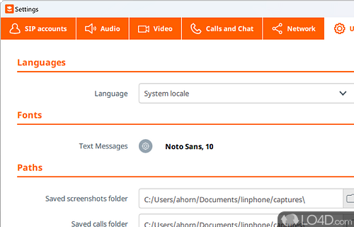 Customization of the user interface and language - Screenshot of Linphone