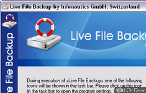 Screenshot of Live File Backup - Backup files automatically to a computer or an FTP server, then restore them