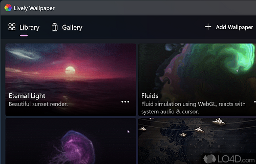 Set up live desktop wallpapers either by selecting them from its library - Screenshot of Lively Wallpaper