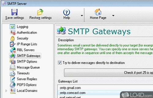 Screenshot of Local SMTP Server Pro - Bypass all the SMTP server restrictions imposed by Internet provider by creating own personalized SMTP