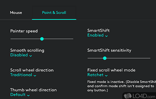 Allows you to create application specific settings - Screenshot of Logitech Options