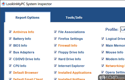 Screenshot of LookInMyPC Portable - Complete PC Profiling and Diagnostic Reports