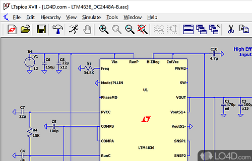 Simulate switching regulators and analog circuits - Screenshot of LTspice