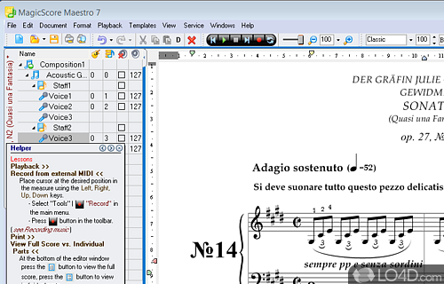 Screenshot of MagicScore Maestro - Music notation software that features extended capabilities for score editing, music composing