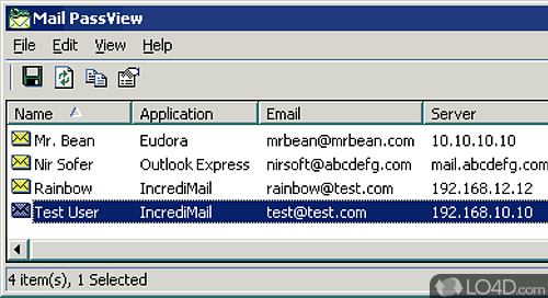Screenshot of Mail PassView - Extract lost email passwords. Password recovery for Outlook, Thunderbird