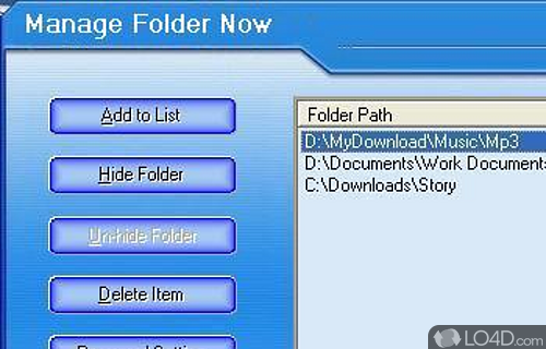 Screenshot of Manage Folder Now - User interface