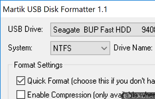 Screenshot of Martik USB Disk Formatter - User interface