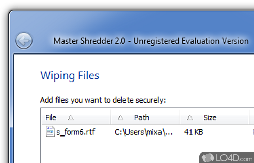 Screenshot of Master Shredder - Created to completely erase files from computer, lowering the possibility that they can be recovered