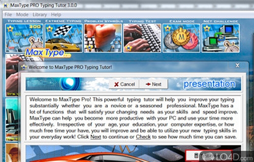 Screenshot of MaxType Typing Tutor - Test typing speed using this tool that contains samples with lyrics, various types of articles