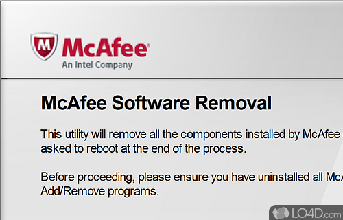 Piece of software designed to remove McAfee apps installed on computer following several built-in steps - Screenshot of McAfee Consumer Product Removal Tool