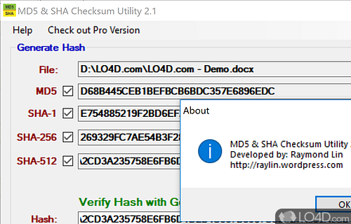 A portable utility for checking hash functions - Screenshot of MD5 & SHA Checksum Utility