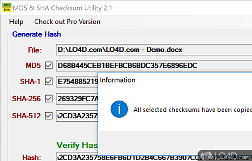Hash functions - Screenshot of MD5 & SHA Checksum Utility