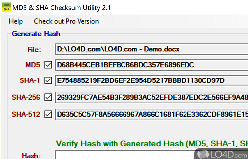 GEnerate MD5, SHA-1 or SHA-256 for a file - Screenshot of MD5 & SHA Checksum Utility