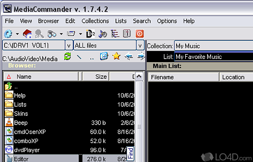 Screenshot of Media Commander - Id3Tag editor, Rename tool, search, find/remove duplicate, audio/movie player