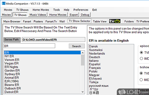 Free to use Movie/TV Show manager - Screenshot of Media Companion